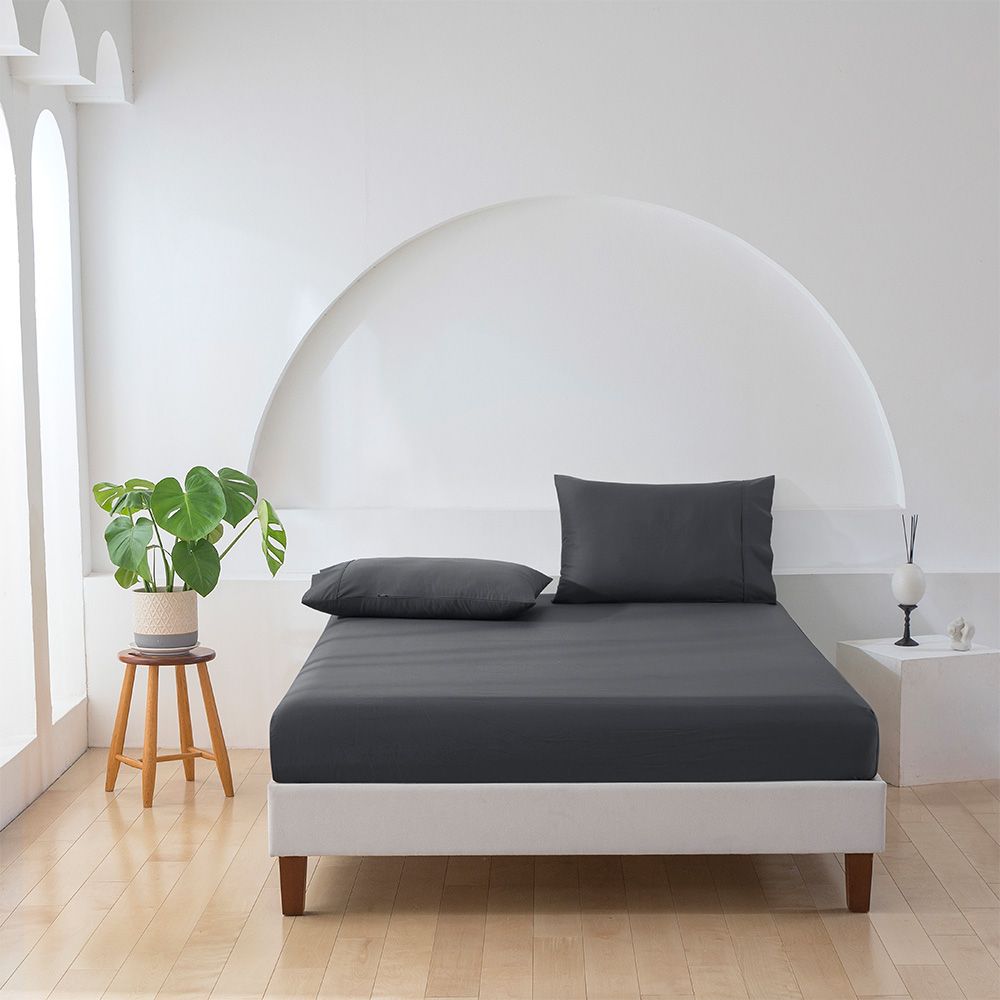 Essn 500TC Cotton Sateen Fitted Sheet Set Charcoal