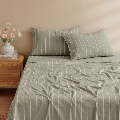 Dreamaker Rumi Washed Yarn Dyed Cotton Sheet Set Olive Base Image