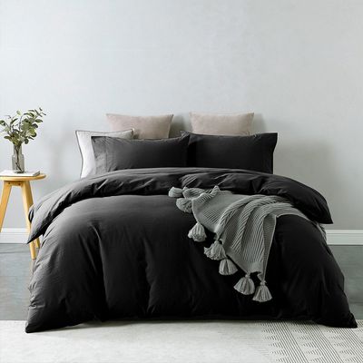 Royal Comfort Vintage Washed Cotton Quilt Cover Set Charcoal 1