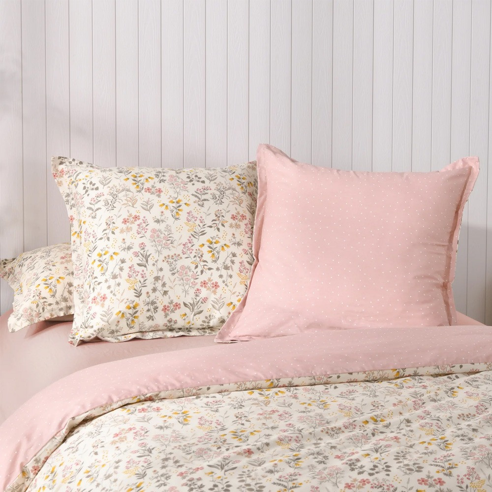 Dreamaker Cottage Flowers 100% Cotton Reversible Twin Pack European Pillowcase
