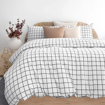 Bambury Grid Black Flannelette Cotton Quilt Cover Set