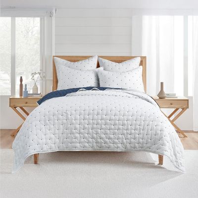 Jenny Mclean Swiss Blue Dots Cotton Coverlet Set White