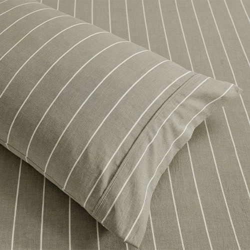 Dreamaker Rumi Sheet Set Olive with White Stripe