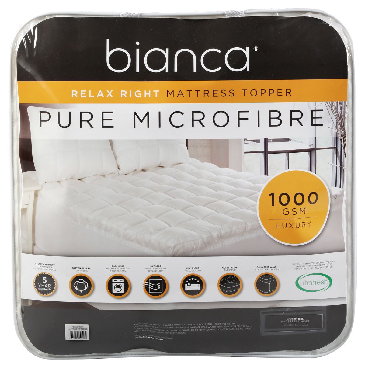 Bianca Relax Right 1000 GSM Microfibre Mattress Topper