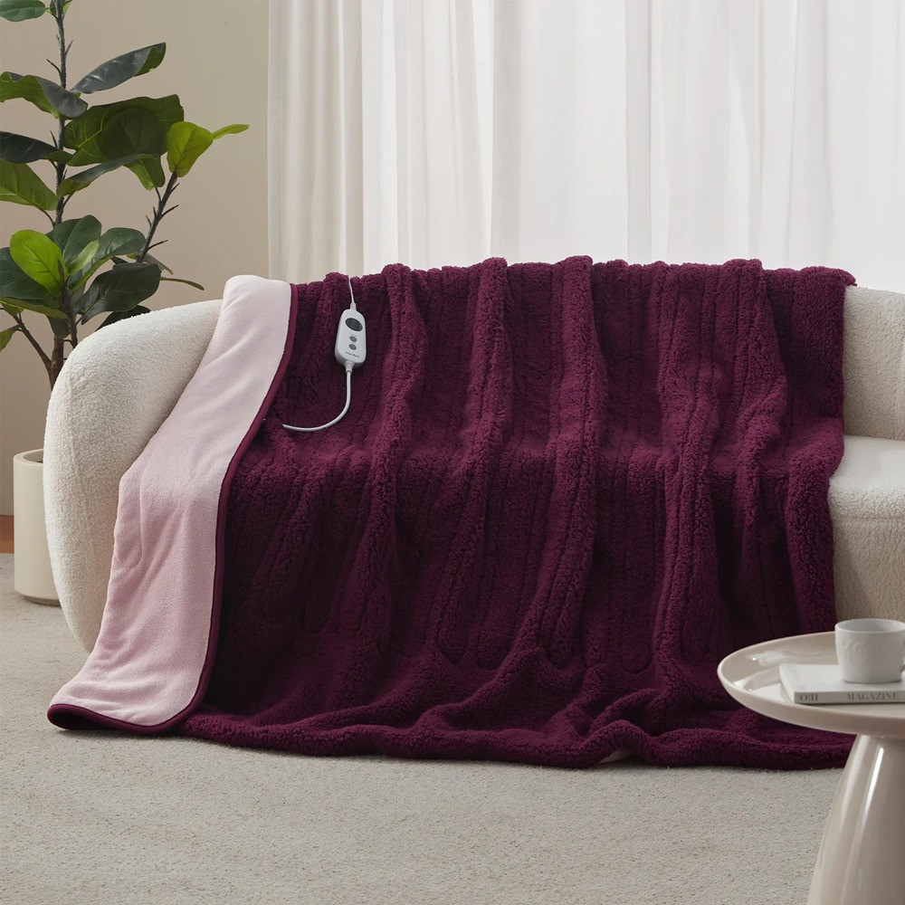 Dreamaker Eve Reversible Sherpa & Coral Fleece Heated Throw