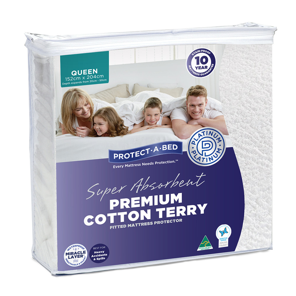 Protect-A-Bed Super Absorbent Premium Cotton Terry Waterproof Mattress Protector