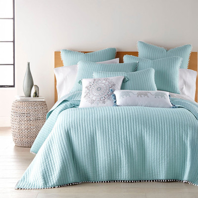 Jenny Mclean Clavo Pom Pom Cotton Coverlet Set Light Blue