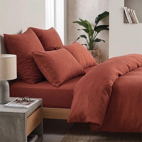 Bambury Trellis Jacquard Reversible Quilt Cover Set Brick