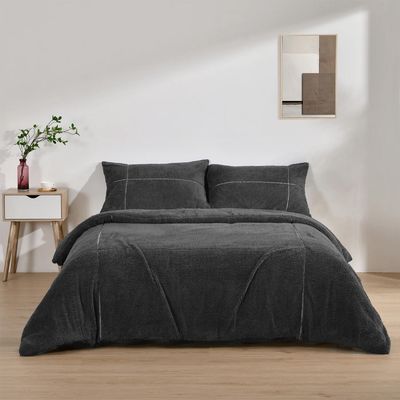 Dreamaker Jasper Teddy Fleece Quilt Cover Set Charcoal