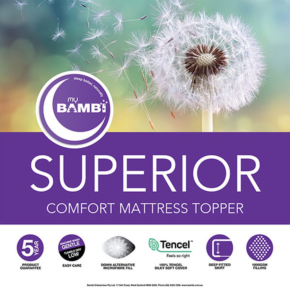 Bambi Superior Comfort 1000 GSM Microfibre Mattress Topper