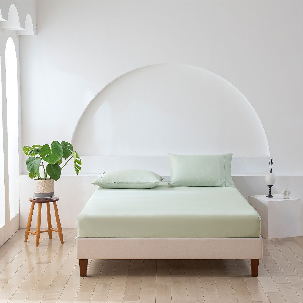 Essn 500TC Cotton Sateen Fitted Sheet Set Sage