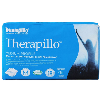 Dunlopillo Therapillo Premium Memory Foam Cooling Gel Pillow Medium Profile Packaging