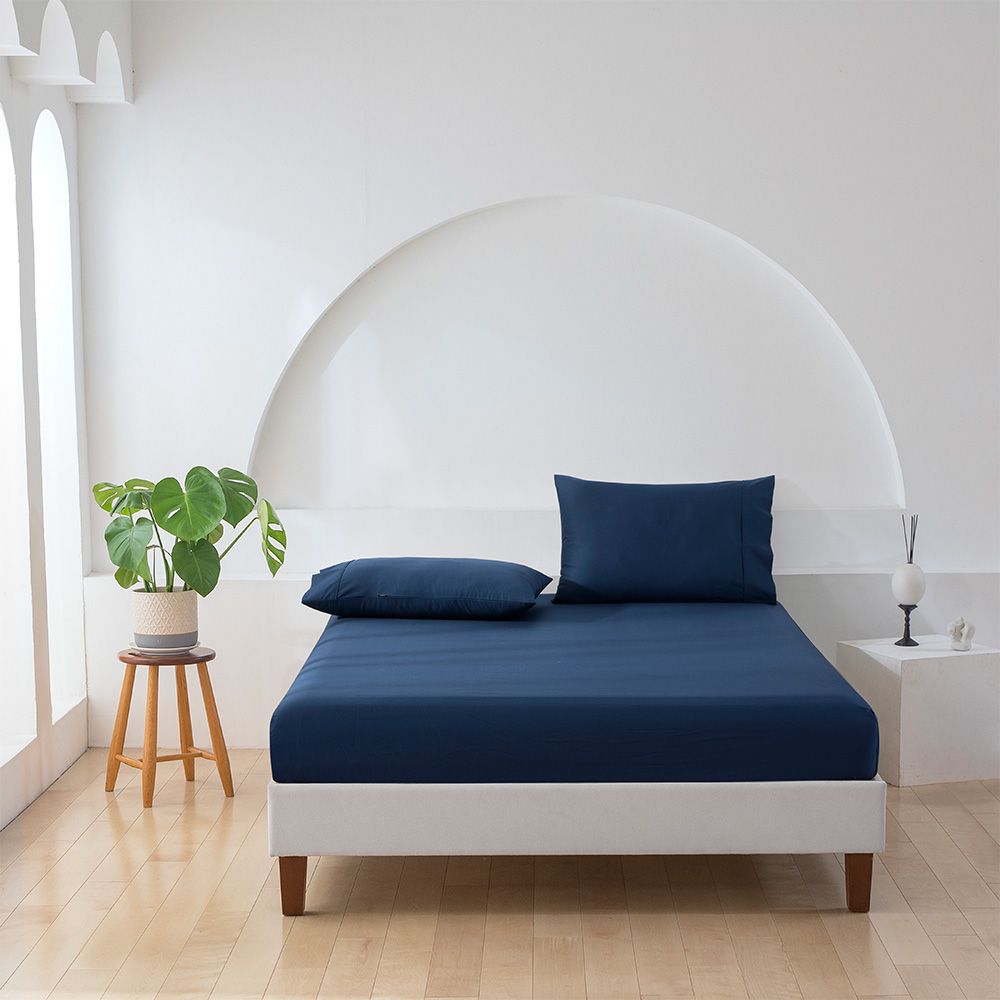 Essn 500TC Cotton Sateen Fitted Sheet Set Navy 