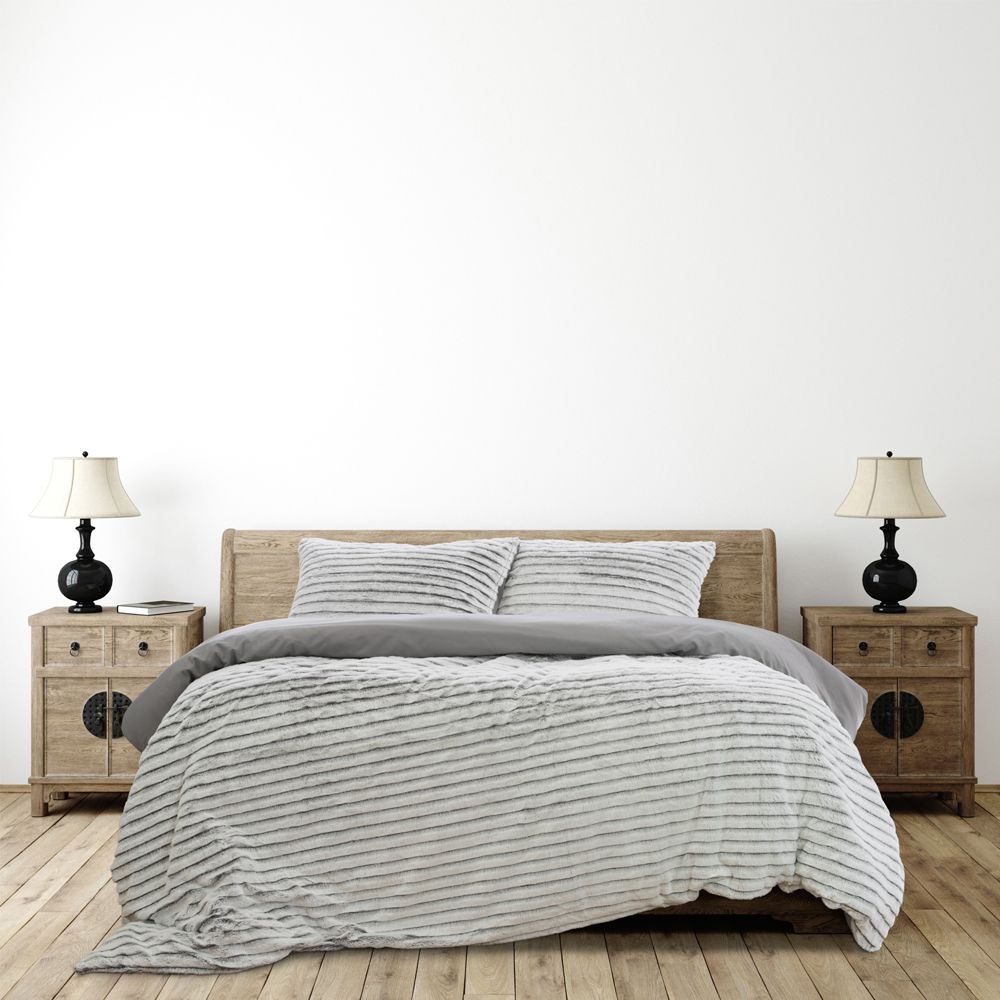 Ardor Boudoir Striped Faux Fur Quilt Cover Set