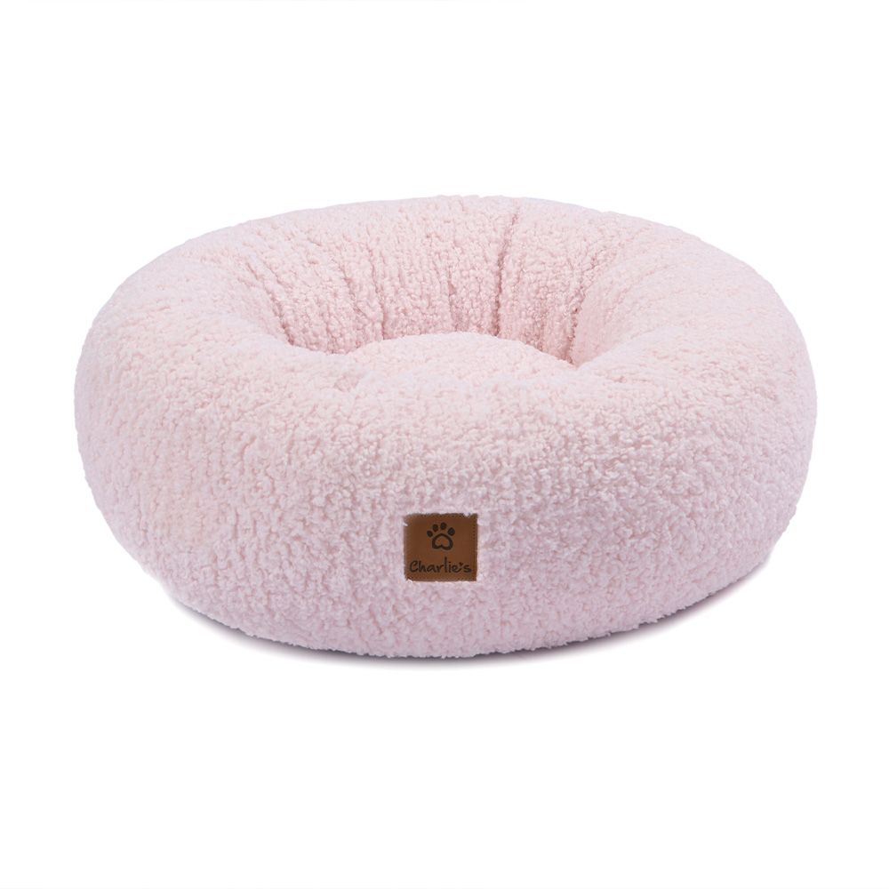 Charlie's Teddy Fleece Round Donut Pet Bed Pink 2