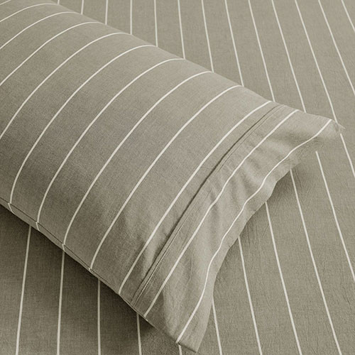Dreamaker Rumi Pillowcase Olive with White Stripe
