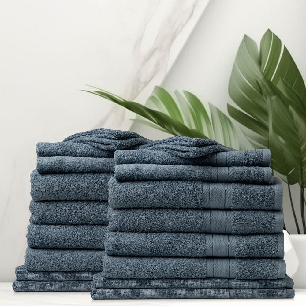 Royal Comfort 20 Piece Regency Luxury Plush 100% Cotton Bath Towel Set Denim