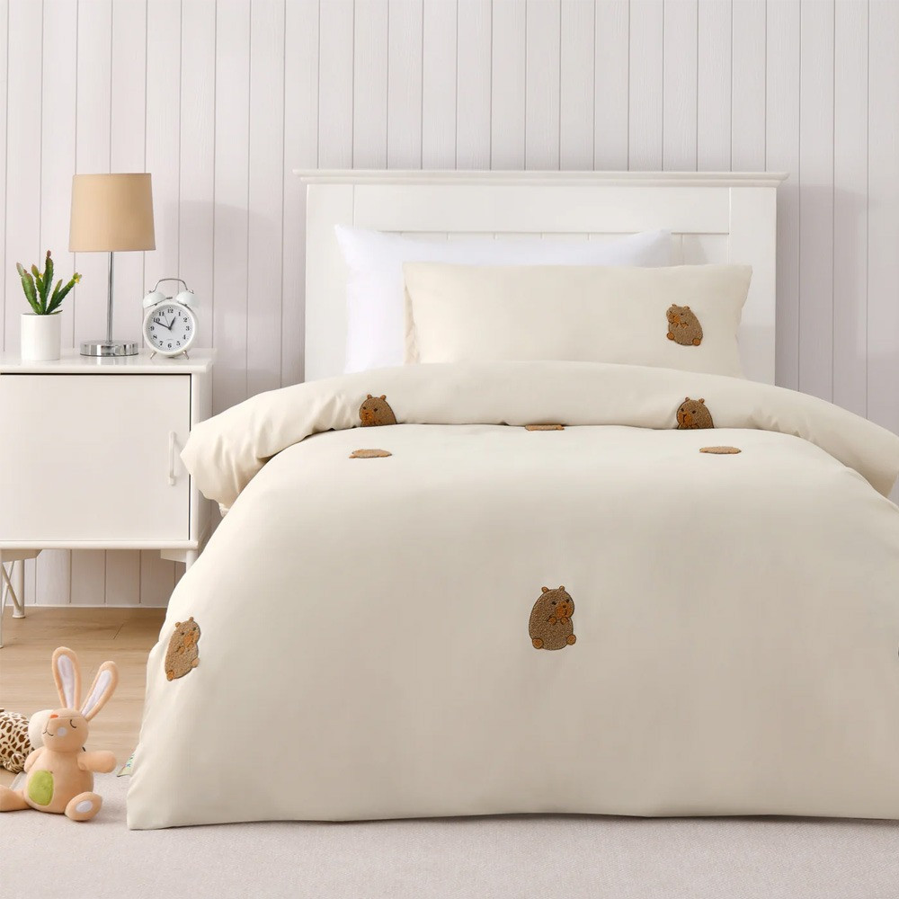 Jack & Ava Tofu the Capybara Embroidered Kids Quilt Cover Set