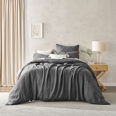 Natural Home European Flax Linen Quilt Cover Set Charcoal