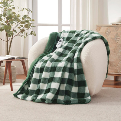 Dreamaker Gingham Plush Reversible Heated Throw Blanket