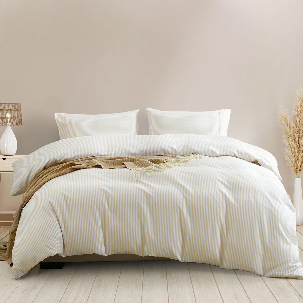 Royal Comfort Luxury Striped Linen Quilt Cover Set Beige