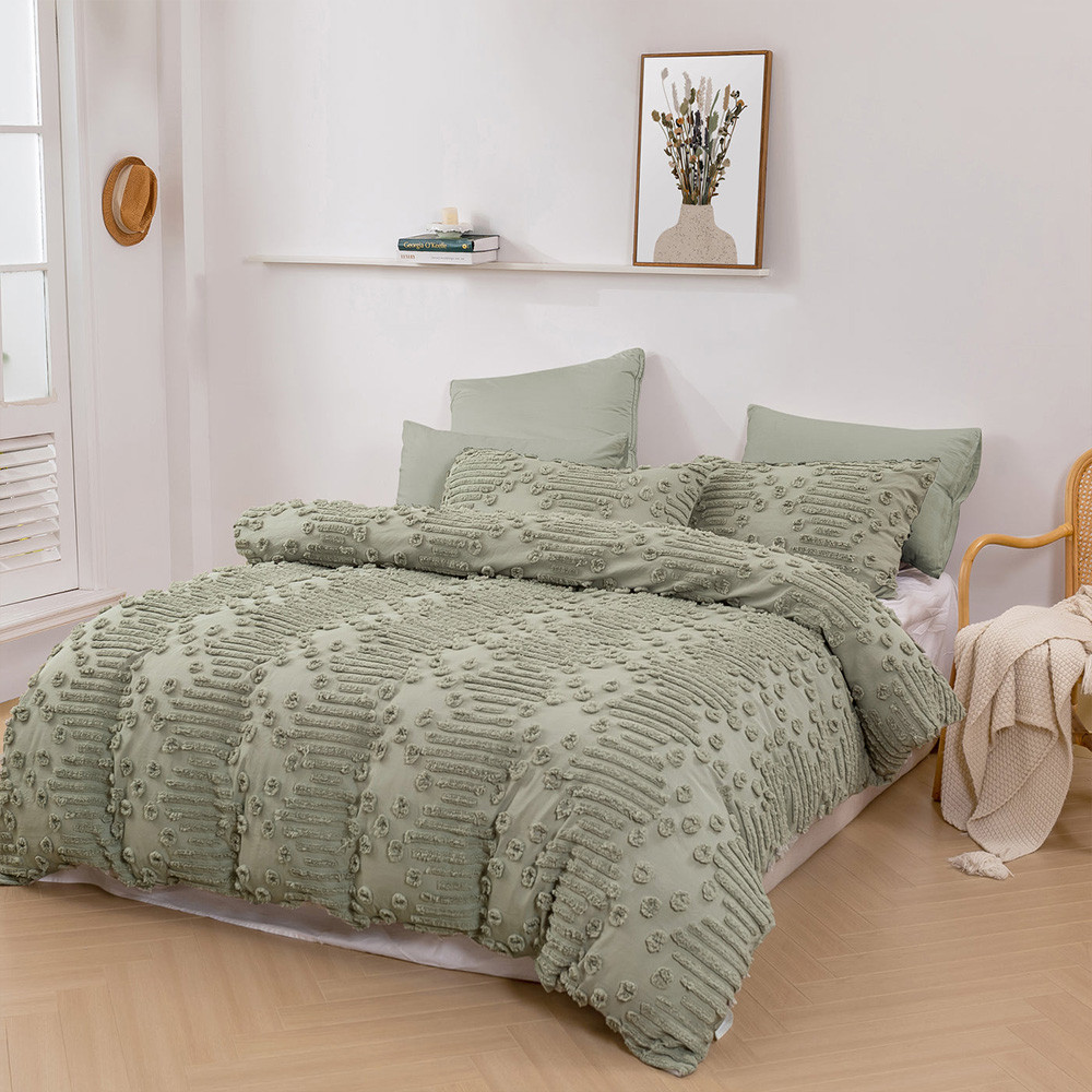 Dreamaker Fletcher Ultrafine Tufted Chenille Quilt Cover Set Sage
