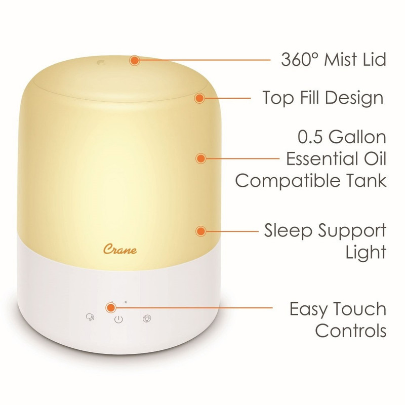 Crane 3 in 1 Cool Mist Humidifier Aroma Diffuser and Sleep Support Light