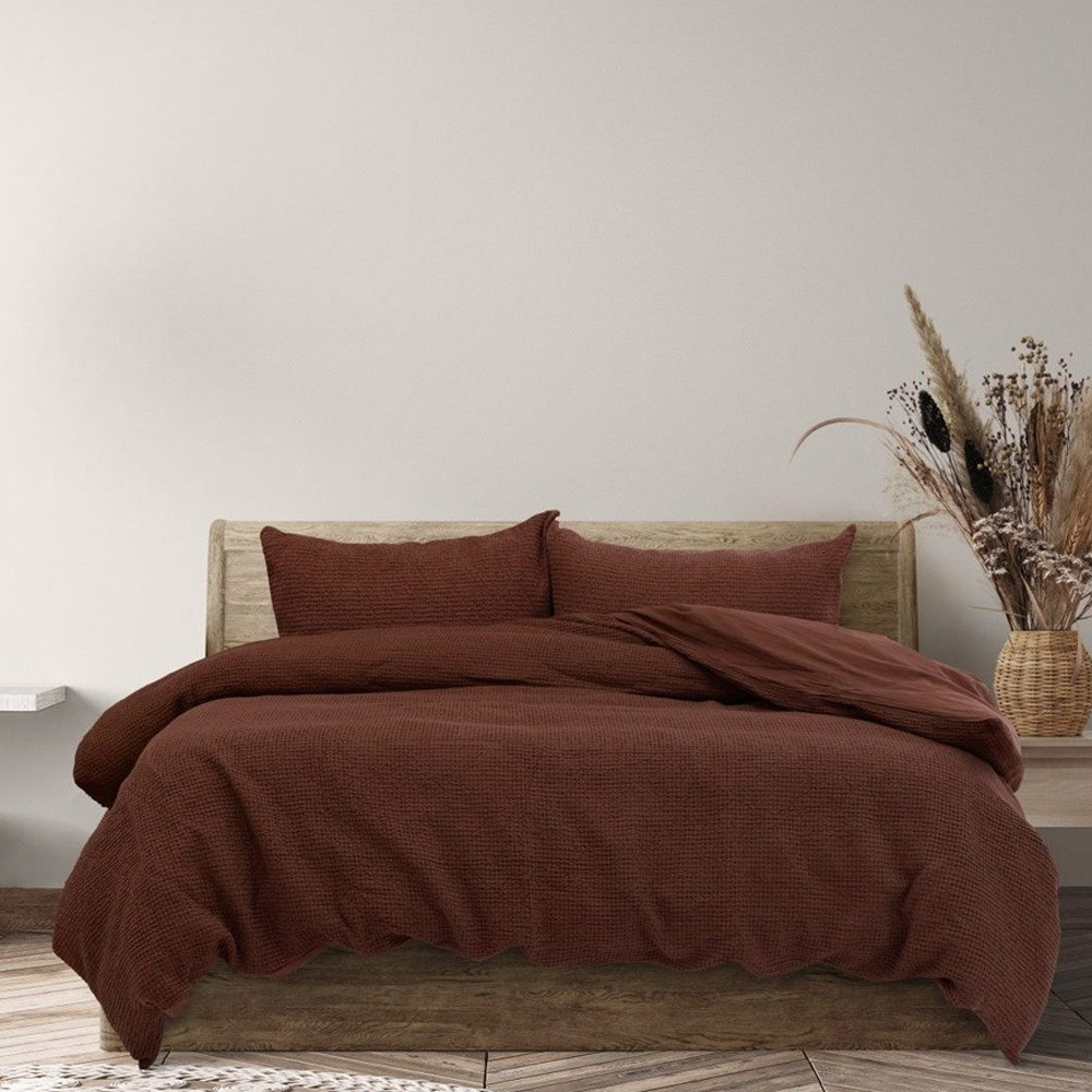 Algodon Ranch Cotton Waffle Quilt Cover Set Bark