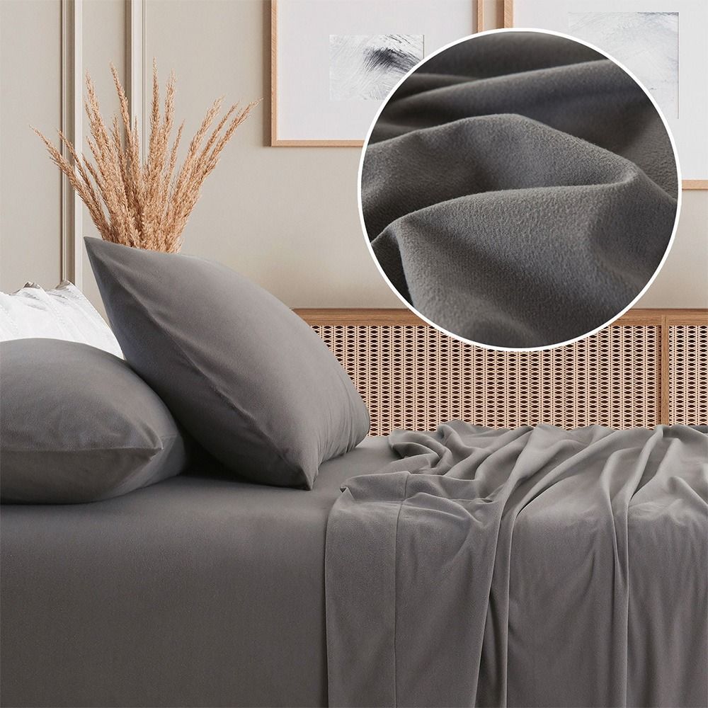 Royal Comfort Polar Fleece Flannel Sheet Set Charcoal 2