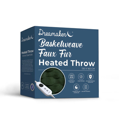 Dreamaker Basketweave Carved Faux Fur Heated Throw Blanket Olive