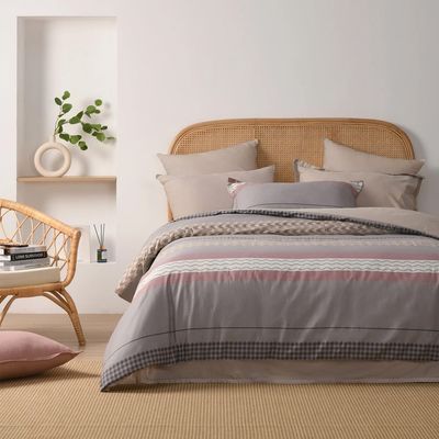 Dreamaker Kumiko 100% Cotton Reversible Quilt Cover Set Grey