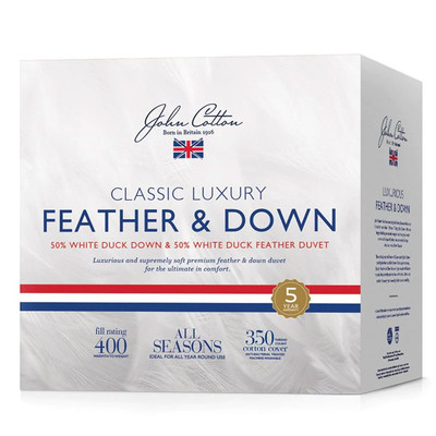 John Cotton Classic Luxury 50% White Duck Down & Feather Quilt Packaging