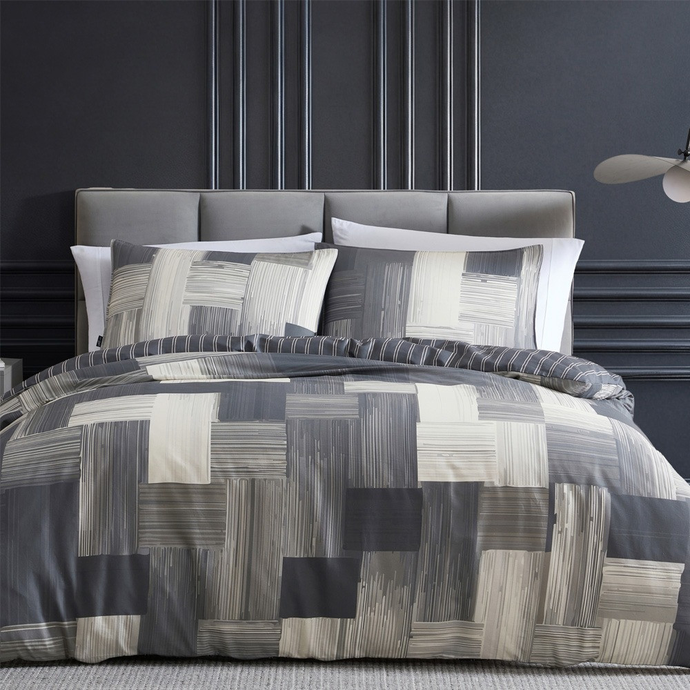 Ardor Home Cameron Cotton Quilt Cover Set in Charcoal