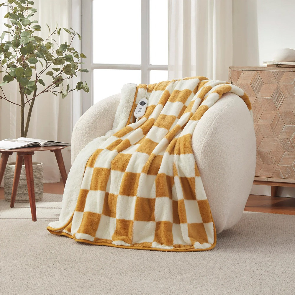 Dreamaker Ultra Soft Reversible Checkered Fleece Heated Throw Blanket Lifestyle