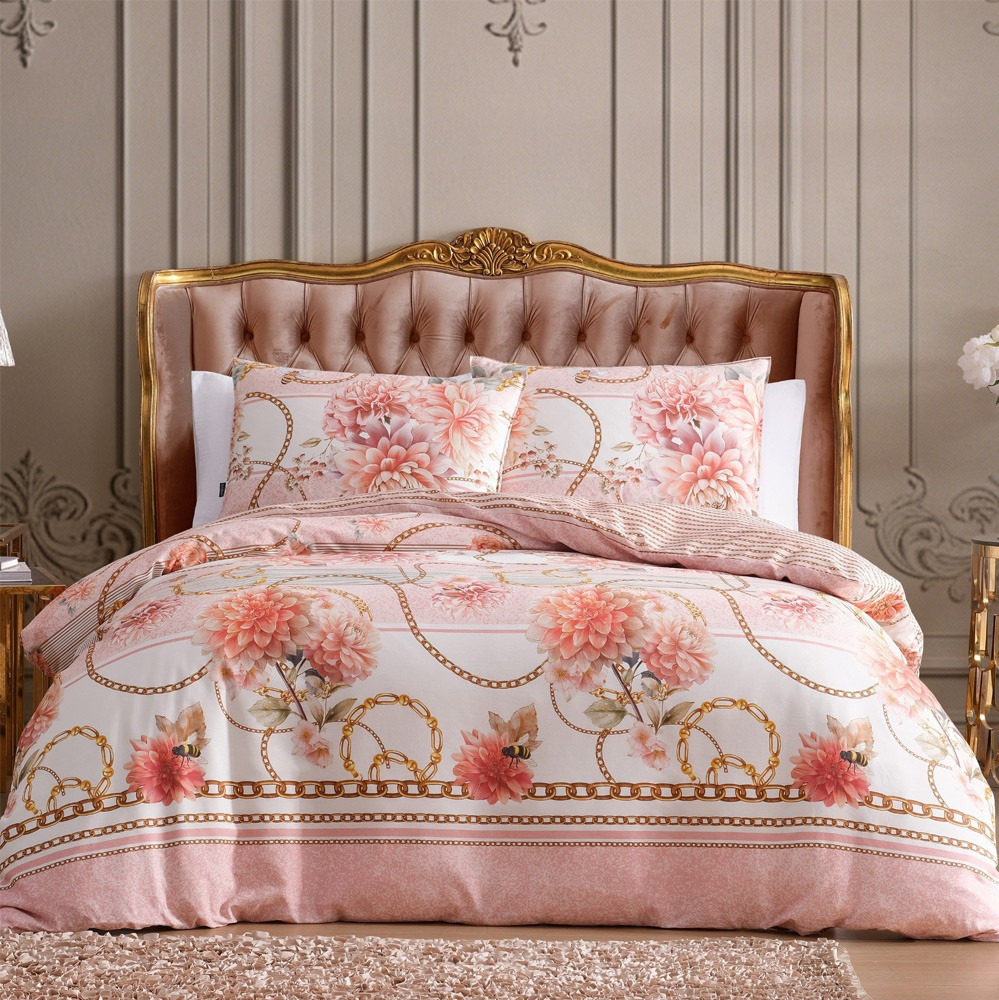 Ardor Home Versailles Cotton Quilt Cover Set in Peach