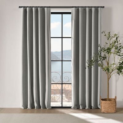 Cadence and Co. Bennett Faux Linen Multi-Header Curtain Twin Pack Steel