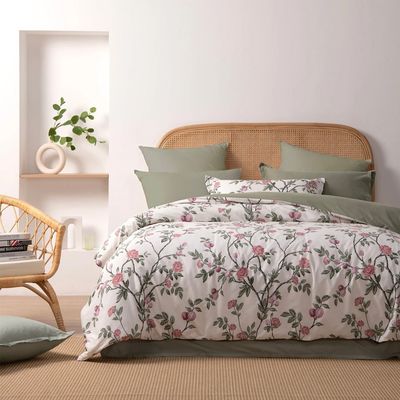 Dreamaker Magnolia 100% Cotton Reversible Quilt Cover Set

