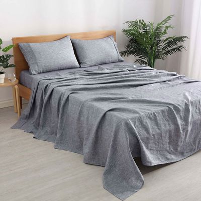 Natural Home Classic Pinstripe Linen Sheet Set Dark