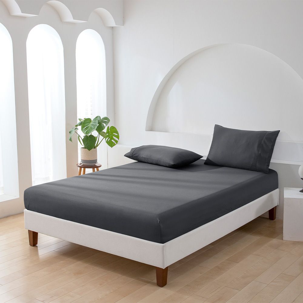 Essn 500TC Cotton Sateen Fitted Sheet Set Charcoal 2