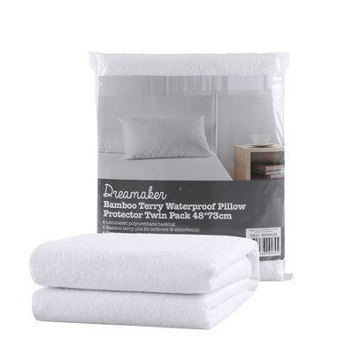 Waterproof Bamboo Terry Towelling Pillow Protector Twin Pack