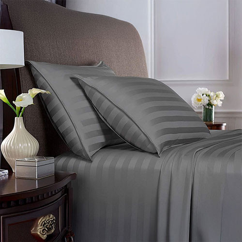 Eastwind Sateen Organic Bamboo Royal Hotel Collection Stripe Sheet Set Slate Grey