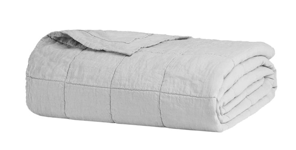 Bambury French Flax Linen Quilted Coverlet Silver