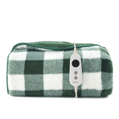 Dreamaker Gingham Plush Reversible Heated Throw Blanket
