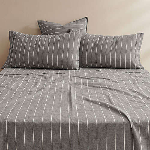 Dreamaker Rumi Washed Yarn Dyed Cotton King Pillowcase Pinstripe Detail