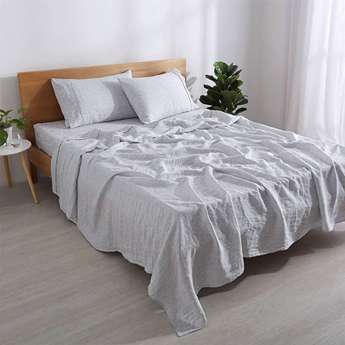 Natural Home Classic Pinstripe Linen Sheet Set White