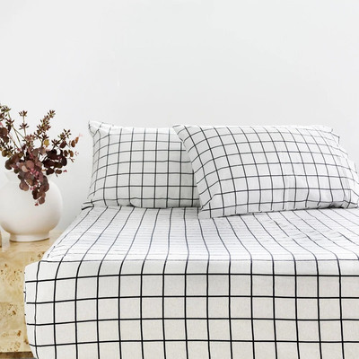 Bambury Grid Black Flannelette Cotton Fitted Sheet Set